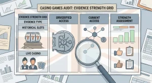 Neutral evidence grid for NationalBet historical slots, live casino and unverified current access