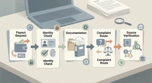Neutral withdrawal checklist showing claim, identity check and documentation steps